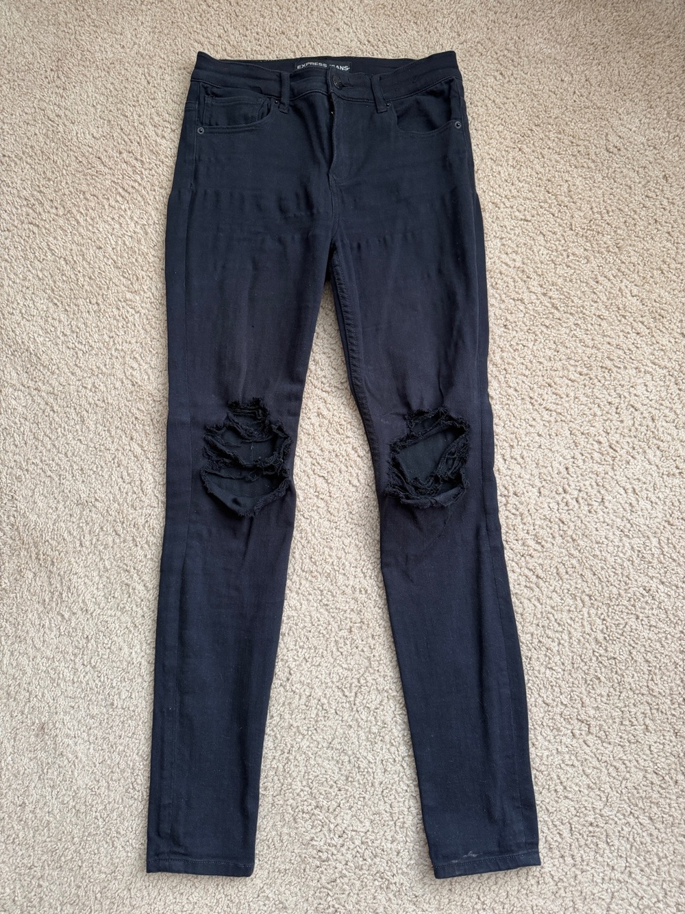 Express High Rise Black Distressed Skinny Jeans